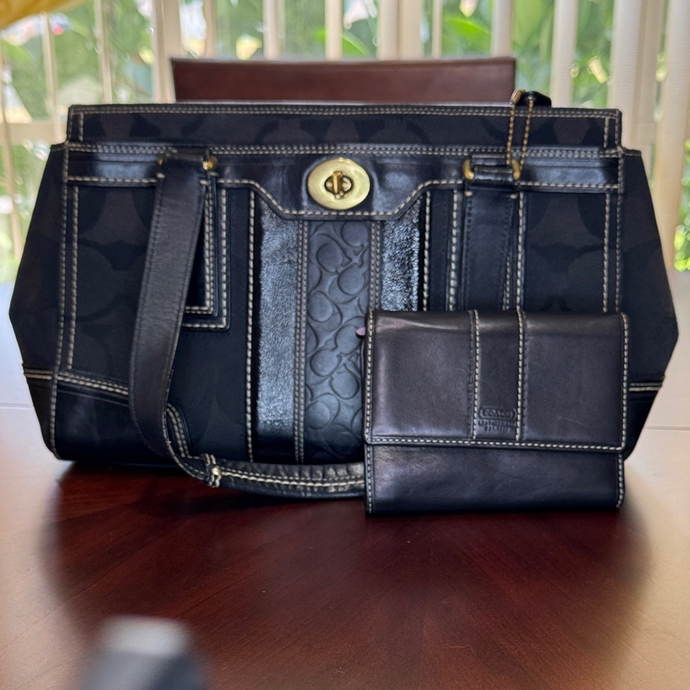 Coach Black and Gray Tote Bag with matching wallet